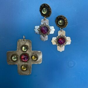 Sterling Silver with Glass Accents Cross Jewelry Set